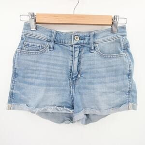 Hollister Jean Shorts Blue Light Wash Raw Hem Folded Cuff Mid Rise Size w25 1
